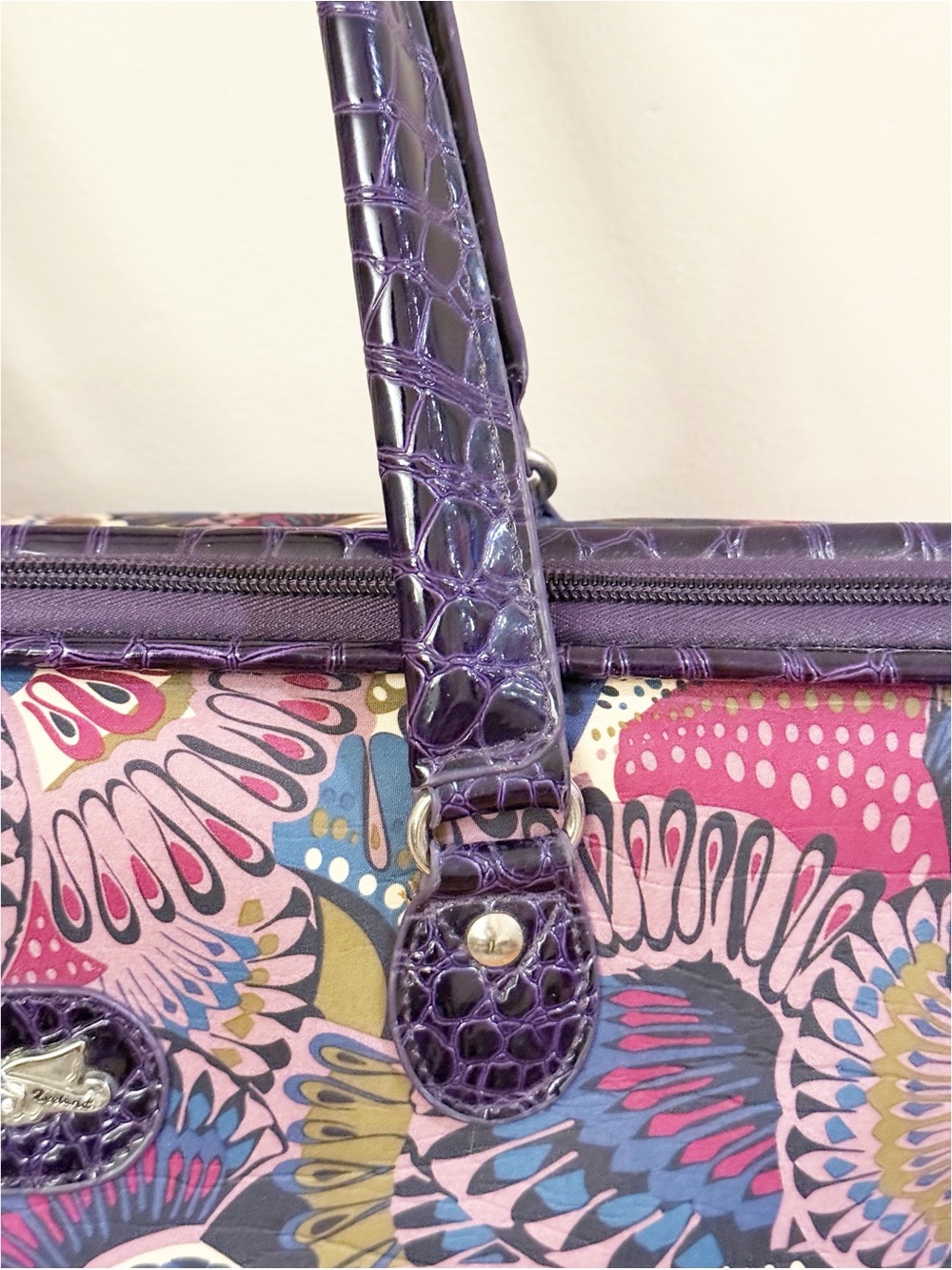 🌸 Kathy Van Zeeland Purple Croc & Butterfly Print Large Satchel Handbag - Picture 3 of 9